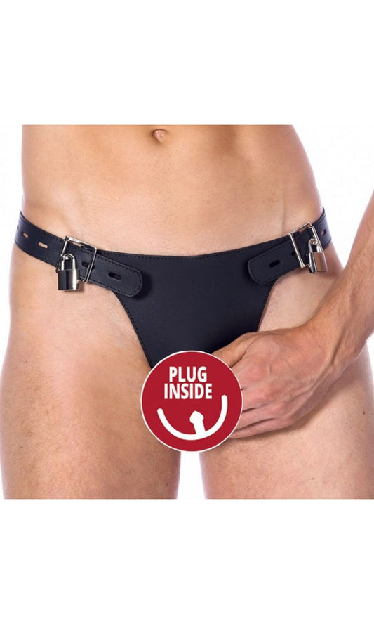 Double Leather Brief With Penis Hold And Dildo