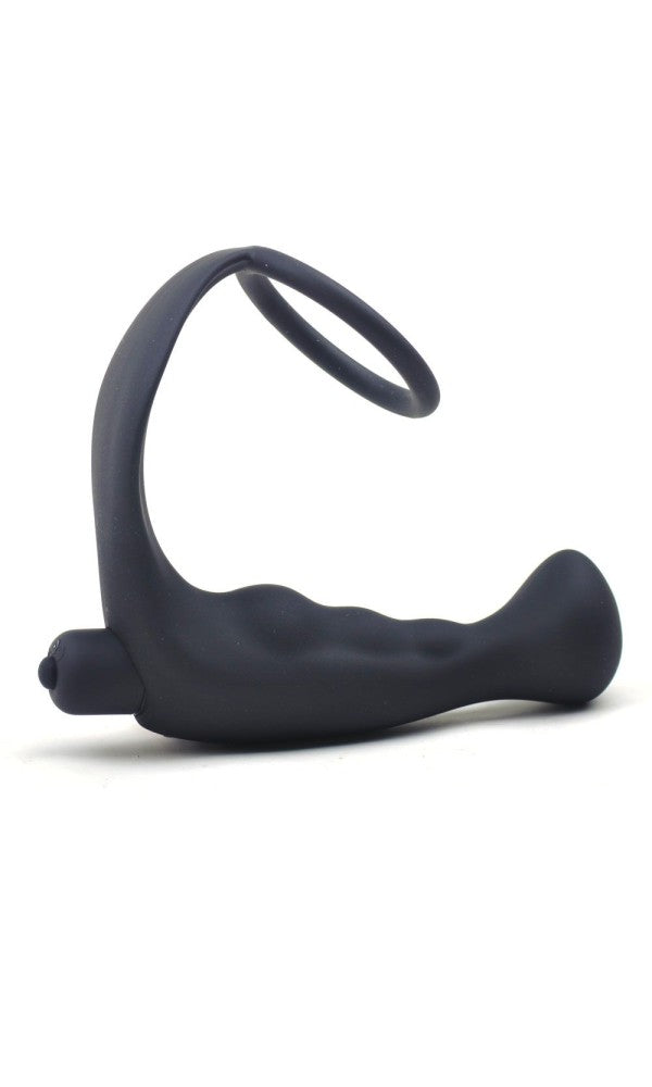 Black Silicone Anal Plug Vibrator with Cock Ring