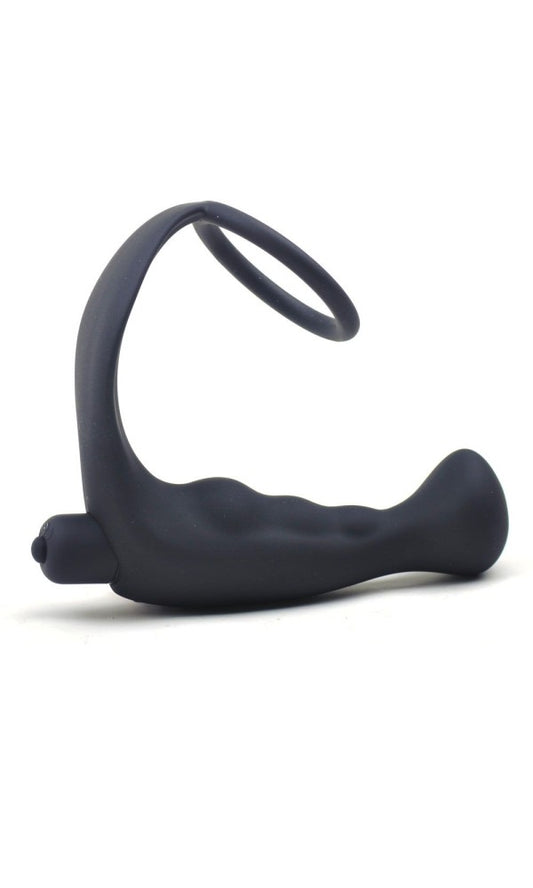 Black Silicone Anal Plug Vibrator with Cock Ring