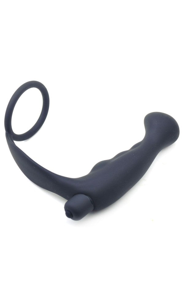 Black Silicone Anal Plug Vibrator with Cock Ring