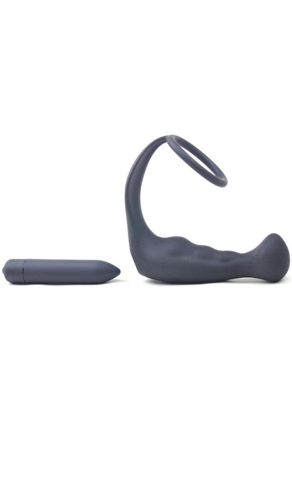 Black Silicone Anal Plug Vibrator with Cock Ring