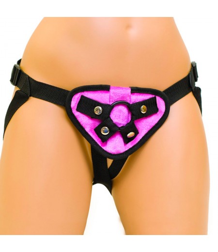 Lux Fetish Pink Velvet Vibrating Strap On Harness