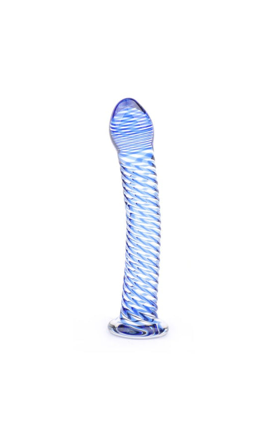 Glass Dildo With Blue Spiral Design