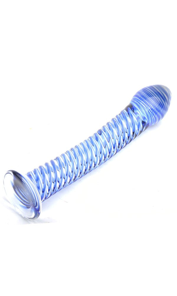 Glass Dildo With Blue Spiral Design