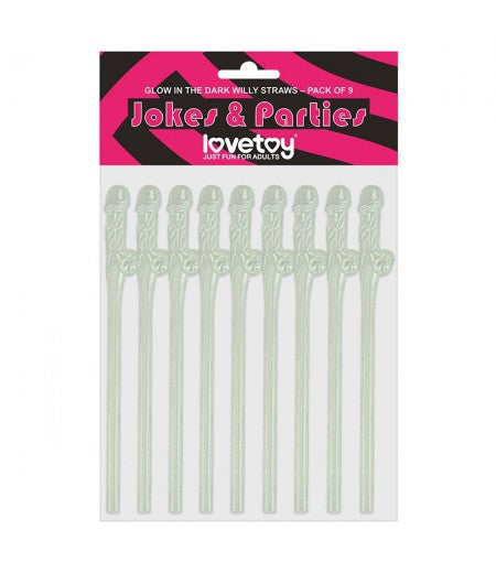 Lovetoy Pack Of 9 Willy Straws Glow In The Dark