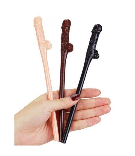 Lovetoy Pack Of 9 Willy Straws Black Brown And Pink