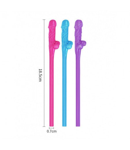 Lovetoy Pack Of 9 Willy Straws Blue Pink And Purple