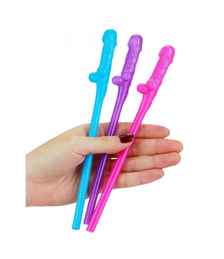 Lovetoy Pack Of 9 Willy Straws Blue Pink And Purple