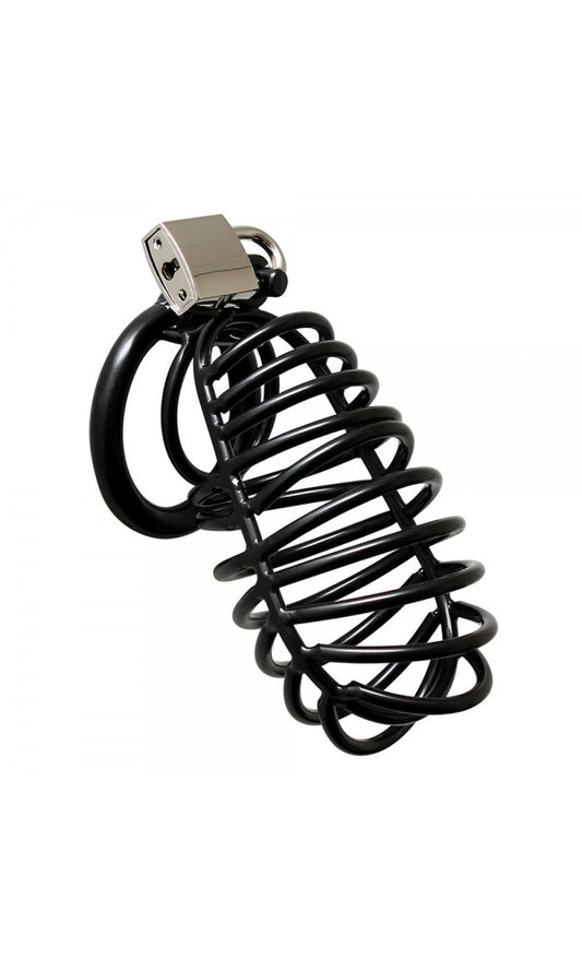 Black Metal Male Chastity Device With Padlock