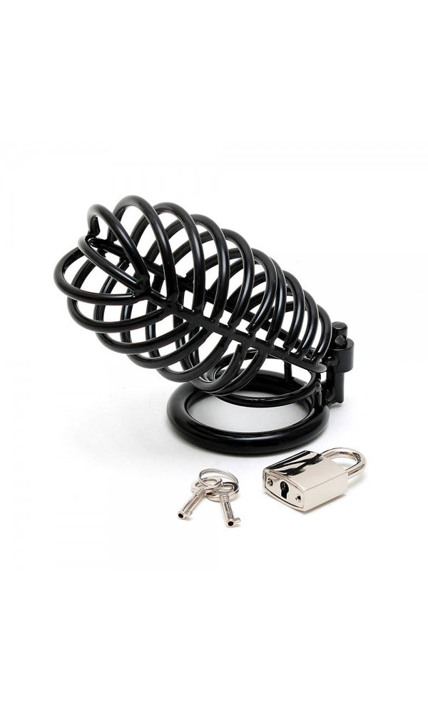 Black Metal Male Chastity Device With Padlock